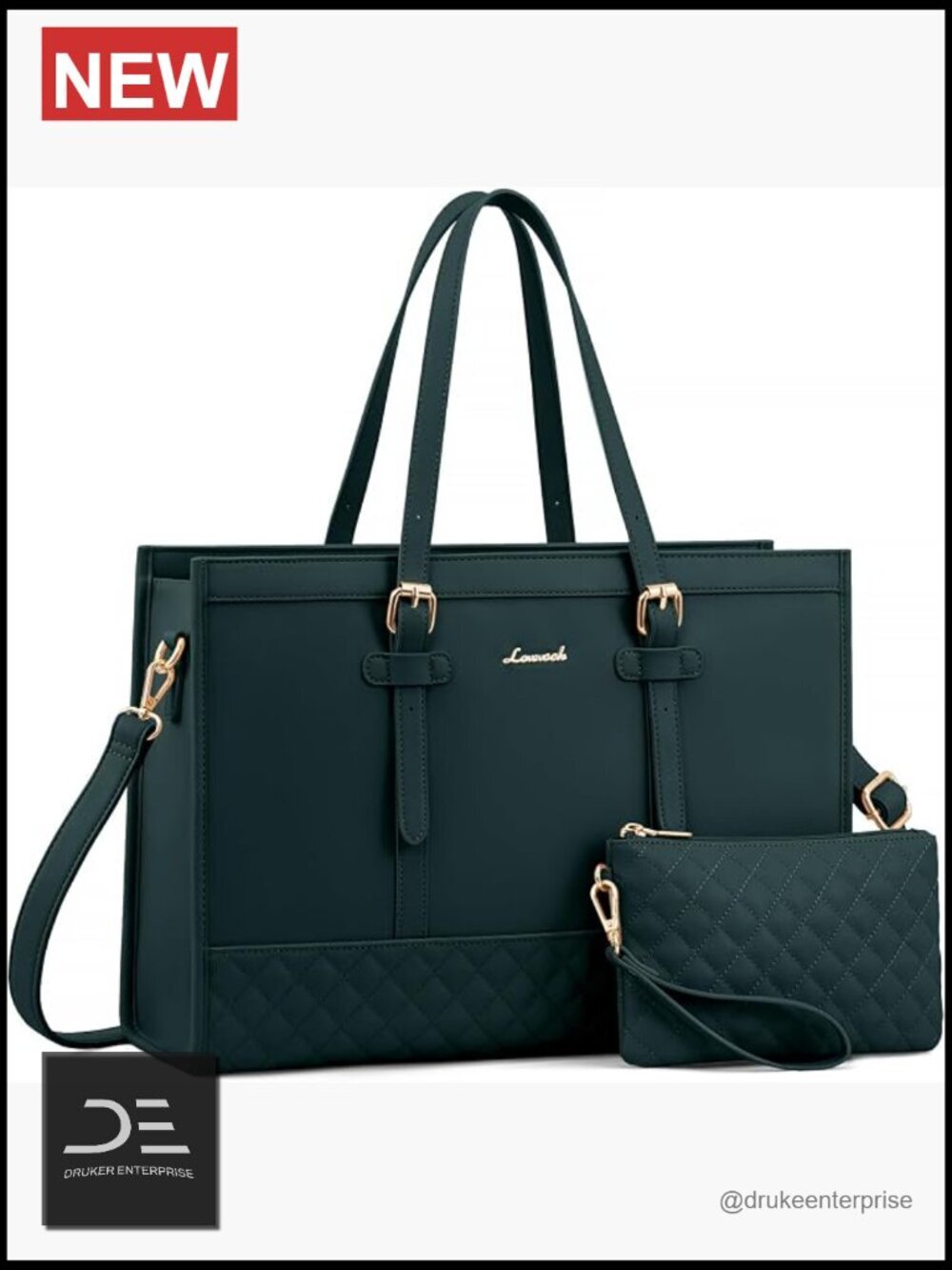 15.6" Laptop Tote Bag Waterproof PU Leather Work Bag Large Capacity
